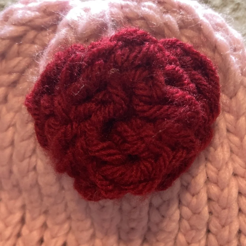 Hand knit pink hat girls